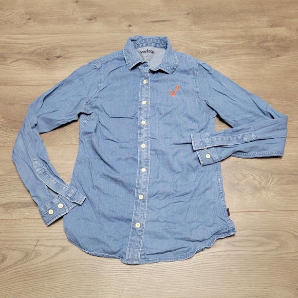 Verizon Shirt Womens Small Blue Chambray Work Uniform Classiccore Chore Casual - Picture 1 of 6